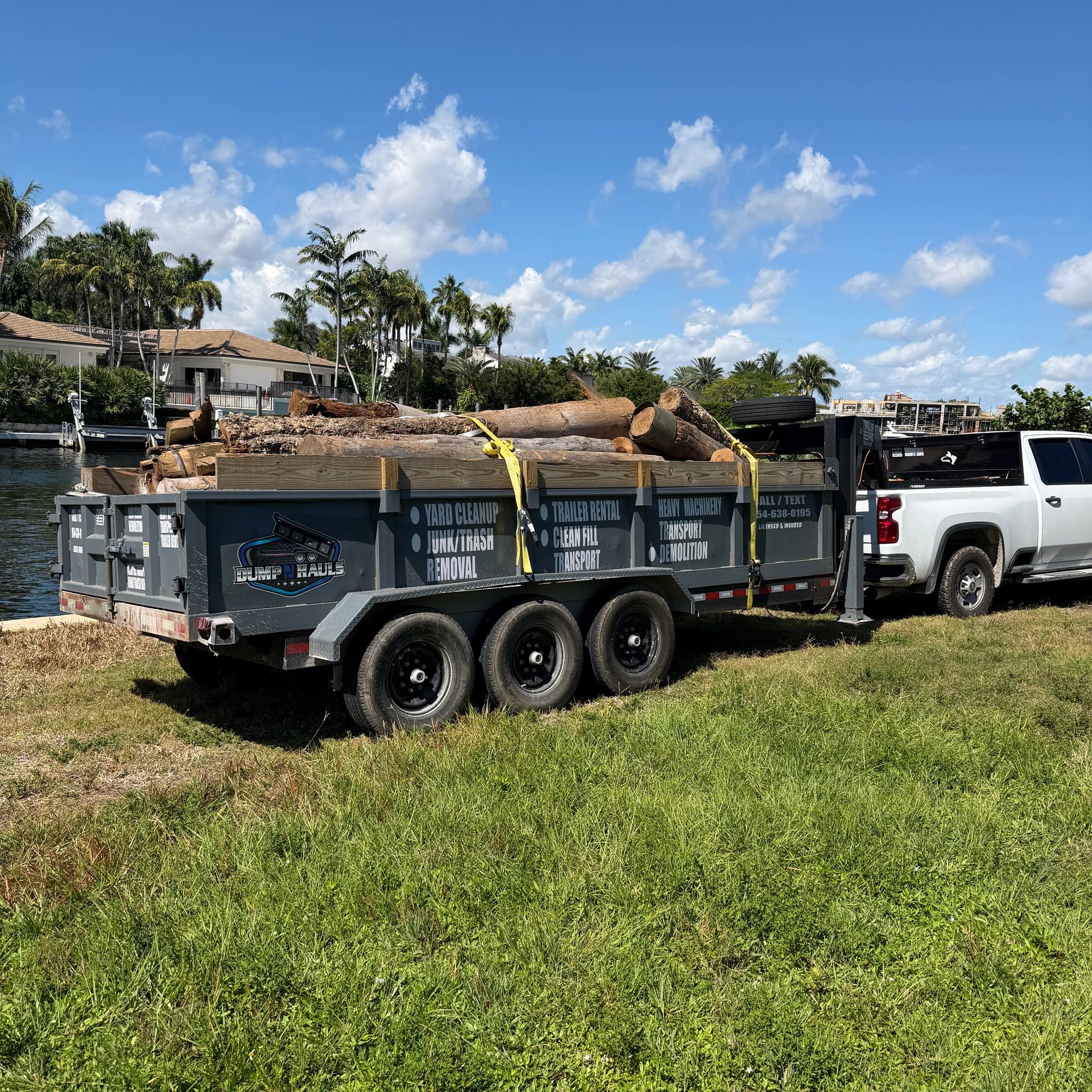 Commercial dump trailer hauling construction debris